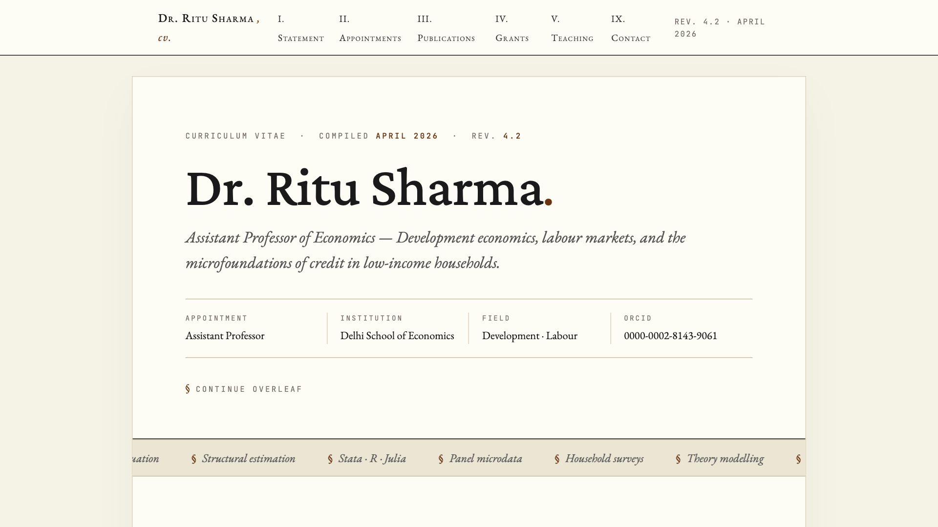 Academic CV template preview